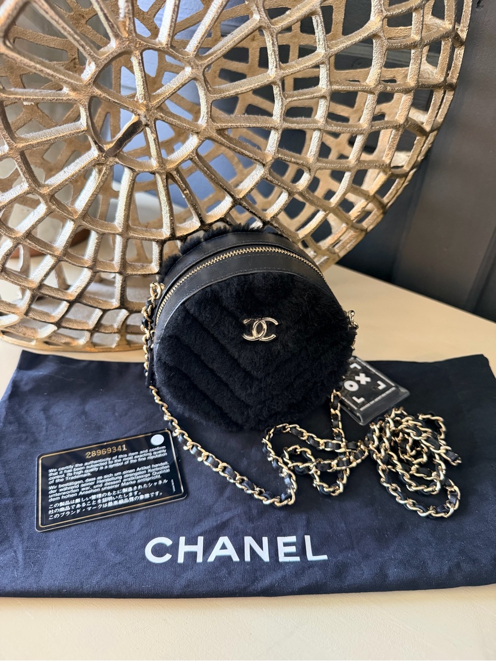 Chanel Round Shearling Clutch With Chain Crossbody Bag Black | 🔥✨